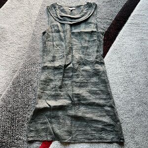 Lina Tomei Olive Green Embroidered Linen Shift Dress